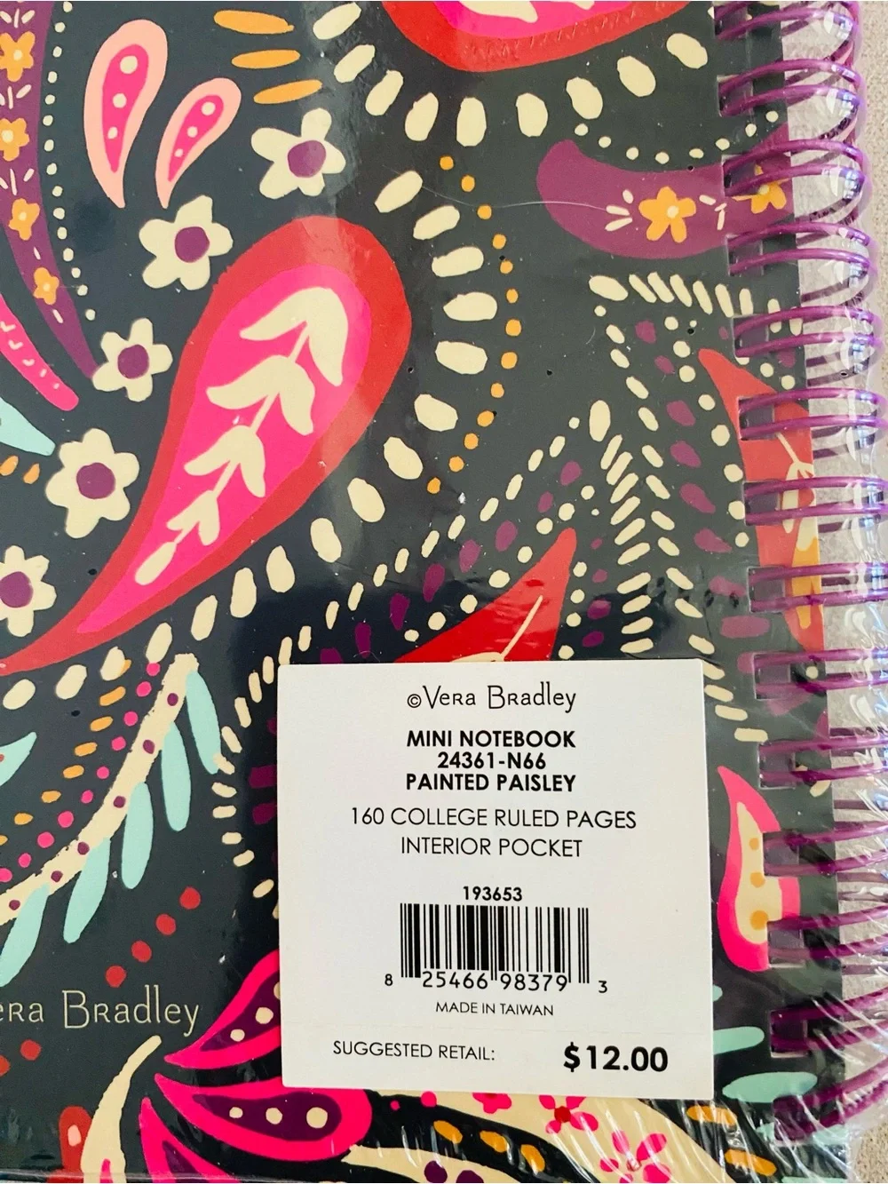 Vera Bradley Mini Spiral Notebook NWT Painted Paisley. 160 pages